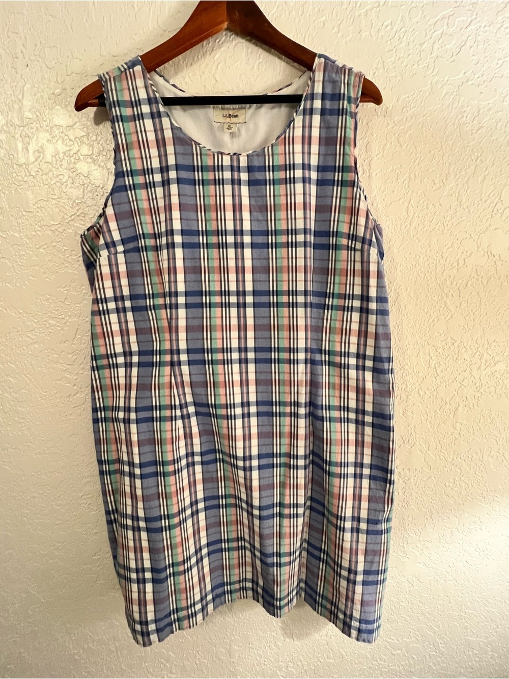 L.L. Bean Blue and White Plaid Sleeveless Dress